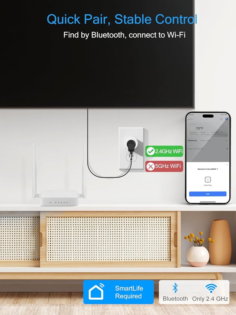 EIGHTREE Smart Plug 2025 Upgrade to 15A, Bluetooth & Wi-Fi Outlet Plug Dual Connection, Voice Control, Remote Control Outlet Timer Indoor, Smart Plugs That Work with Alexa & Google, 2.4GHz Wi-Fi Only - Image 3